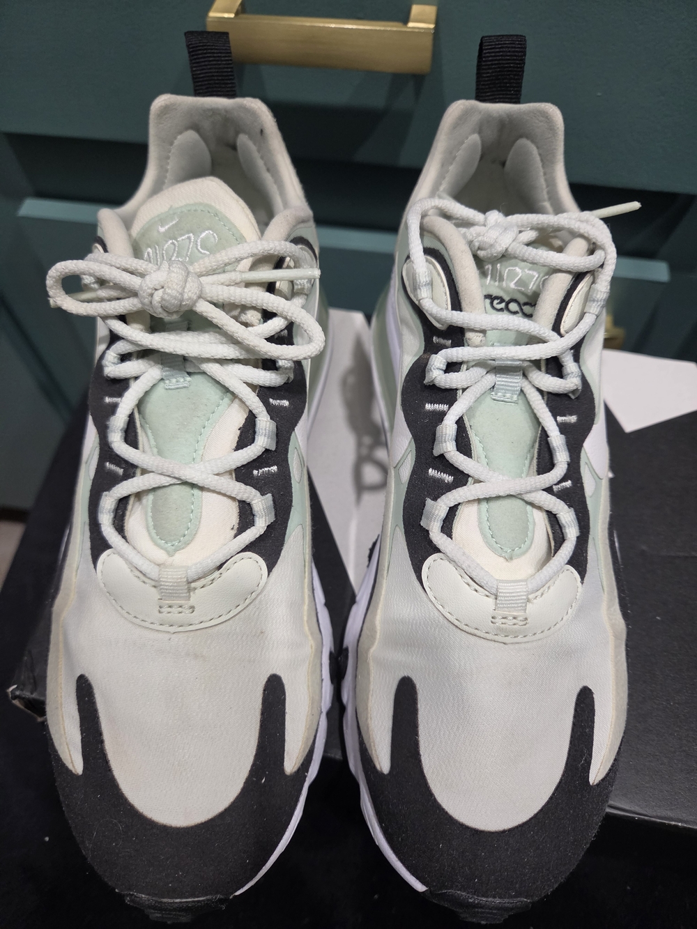 Nike React Women’s Sneakers in White, Mint, and Black No Box